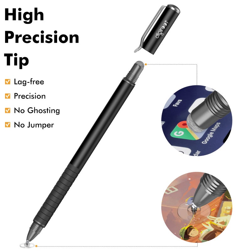 Digiroot Universal Stylus,[2-in-1] Disc Stylus Pens for All Touch Screens Cell Phones, iPad, Tablets, Laptops with 6 Replacement Tips(4 Discs, 2 Fiber Tips Included) - (Black) - Image 5